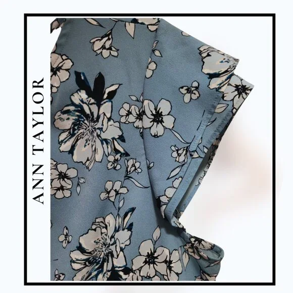 Ann Taylor Soft Blue Floral Cap Sleeve Blouse – Size L - Picture 2 of 5